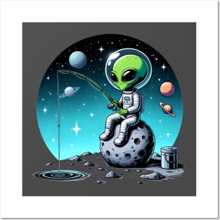 Cosmic fishing - Green alien Posters and Art
